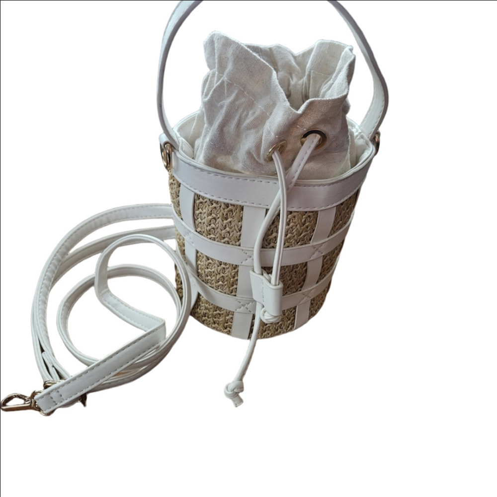 Forever 21 White and Tan Mini Bucket Bag